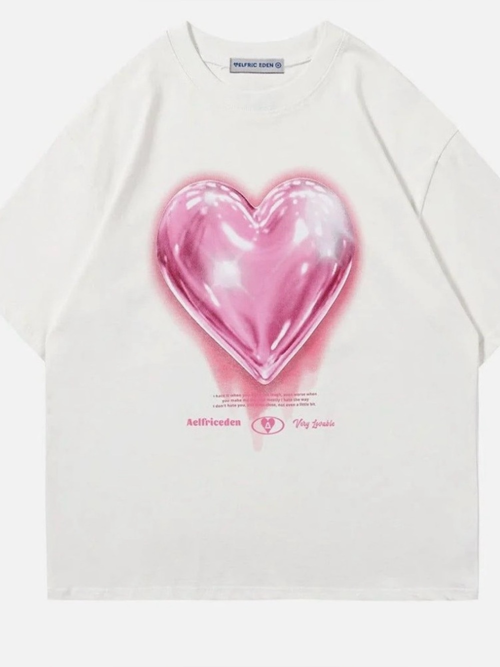 Aelfric Eden Oversized fit White Tee with Pink Heart Graphic